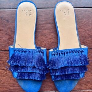 A New Day Benetta Blue Fringe Slide Mules